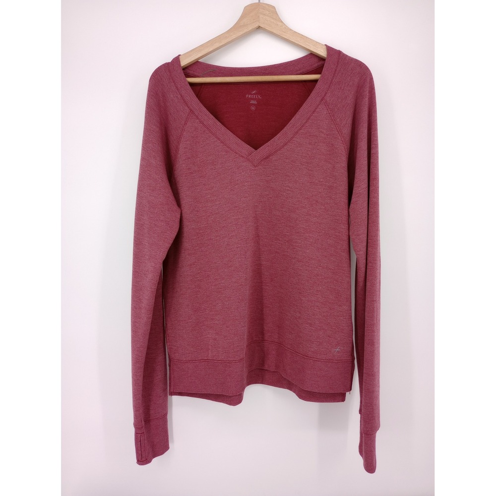 Freely Sweatshirt Womens M Heathered V-Neck Raglan Long Sleeve Activewear Top